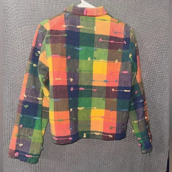 Lifestyle Bright Vintage Plaid Multicolored Jacket Tassels 80s True Vintage M - Picture 7 of 7